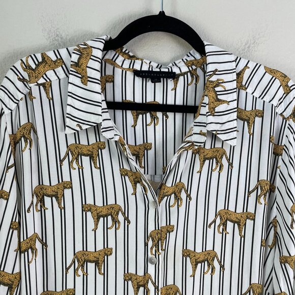 Jane + Delancey Womens Plus 2X Button Up Shirt Cheetah Print Blouse Long Sleeve - Picture 8 of 10